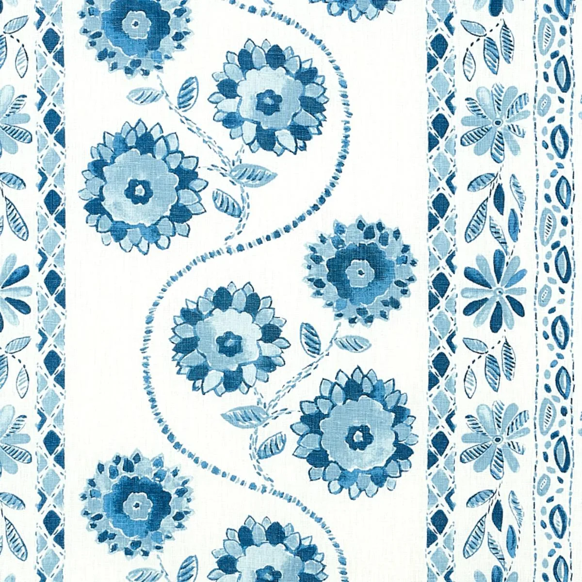 Schumacher 179340 Zinnia Handmade Print Blue fabric swatch
