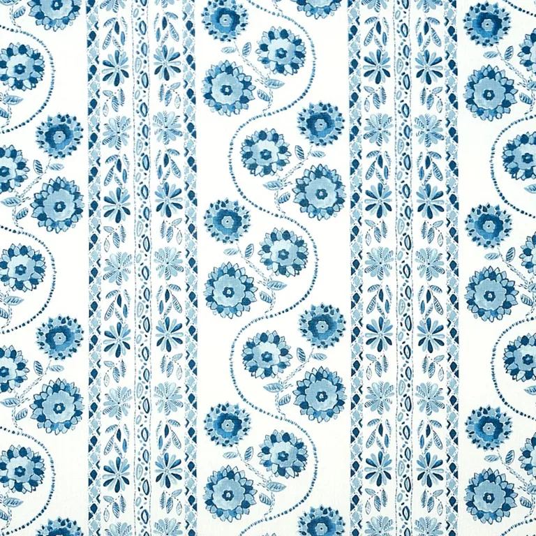 Schumacher 179340 Zinnia Handmade Print Blue fabric swatch