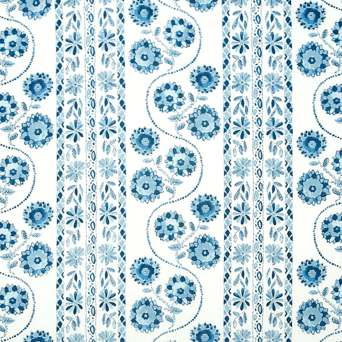Schumacher 179340 Zinnia Handmade Print Blue fabric swatch