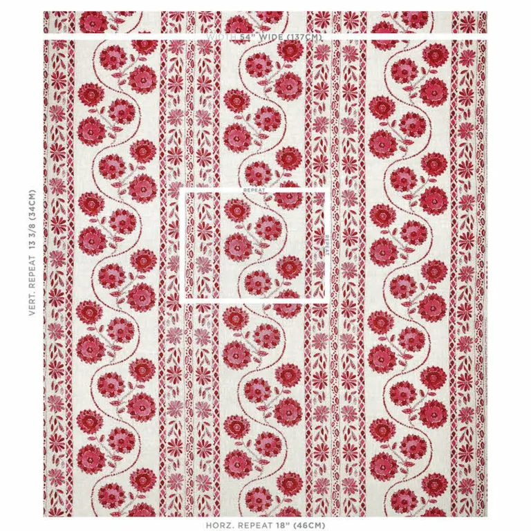 Schumacher 179341 Zinnia Handmade Print Pink fabric swatch
