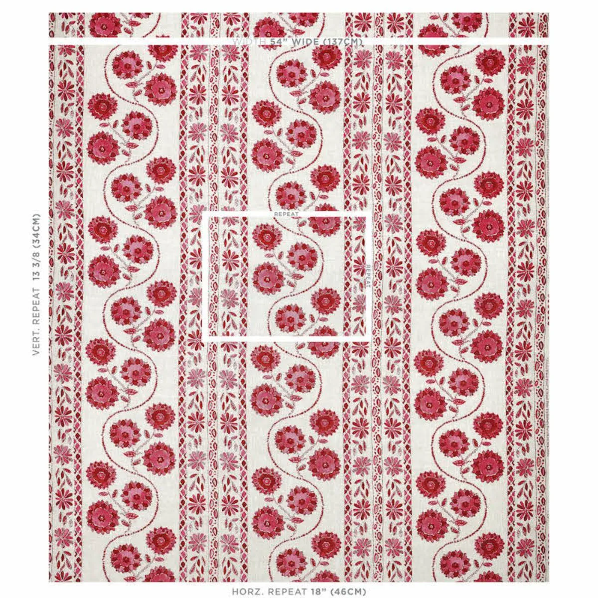 Schumacher 179341 Zinnia Handmade Print Pink fabric swatch
