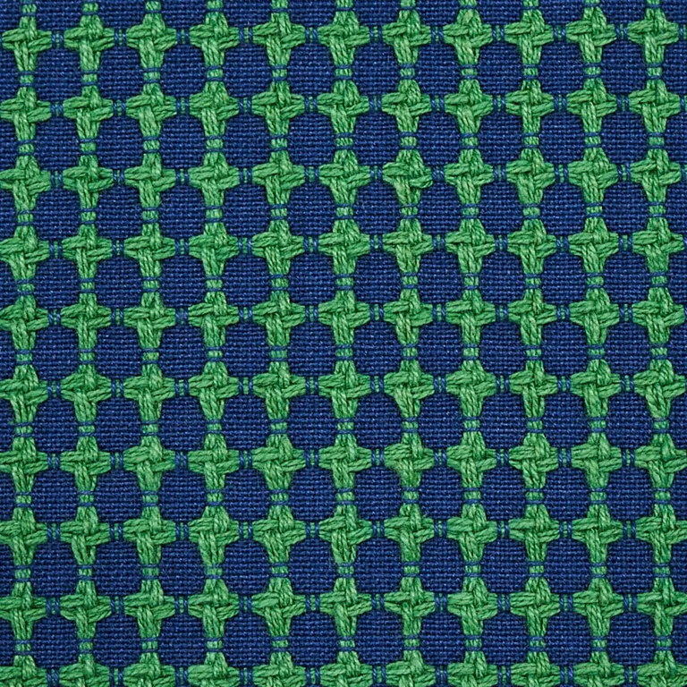 Schumacher 70529 Zipster Navy & Green fabric swatch
