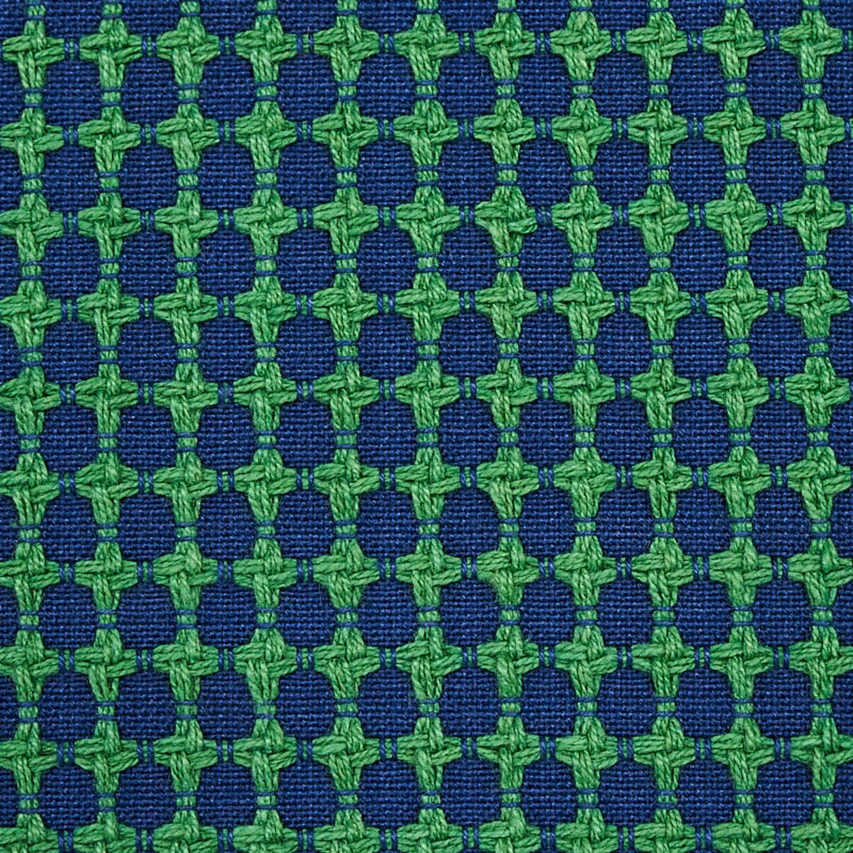 Schumacher 70529 Zipster Navy & Green fabric swatch