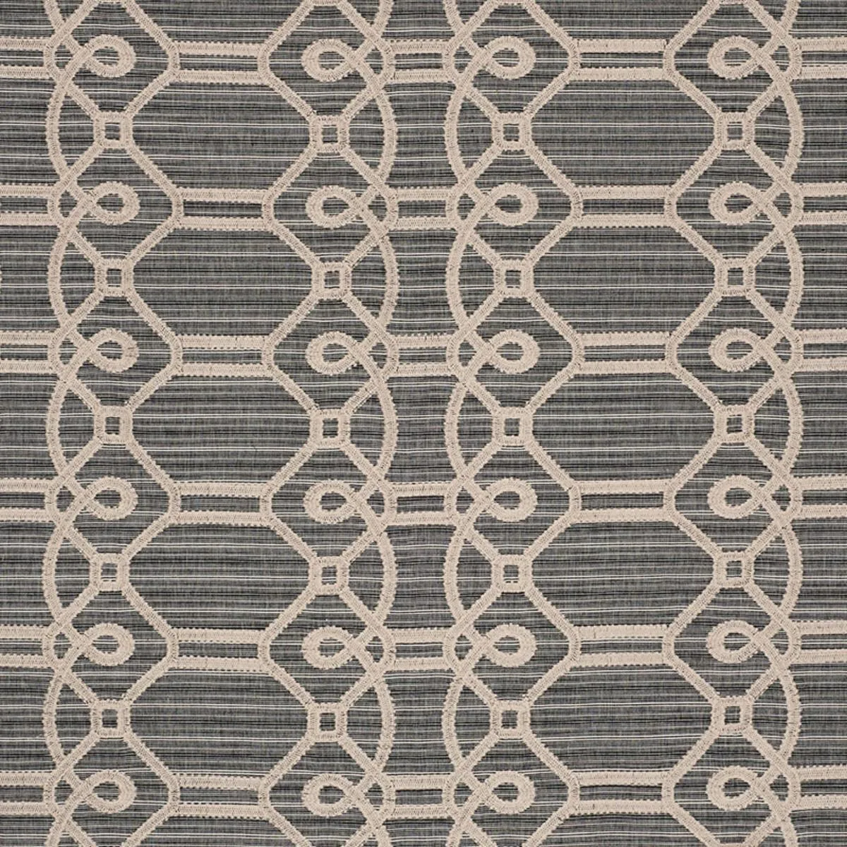 Schumacher 71931 Ziz Embroidery Coal fabric swatch