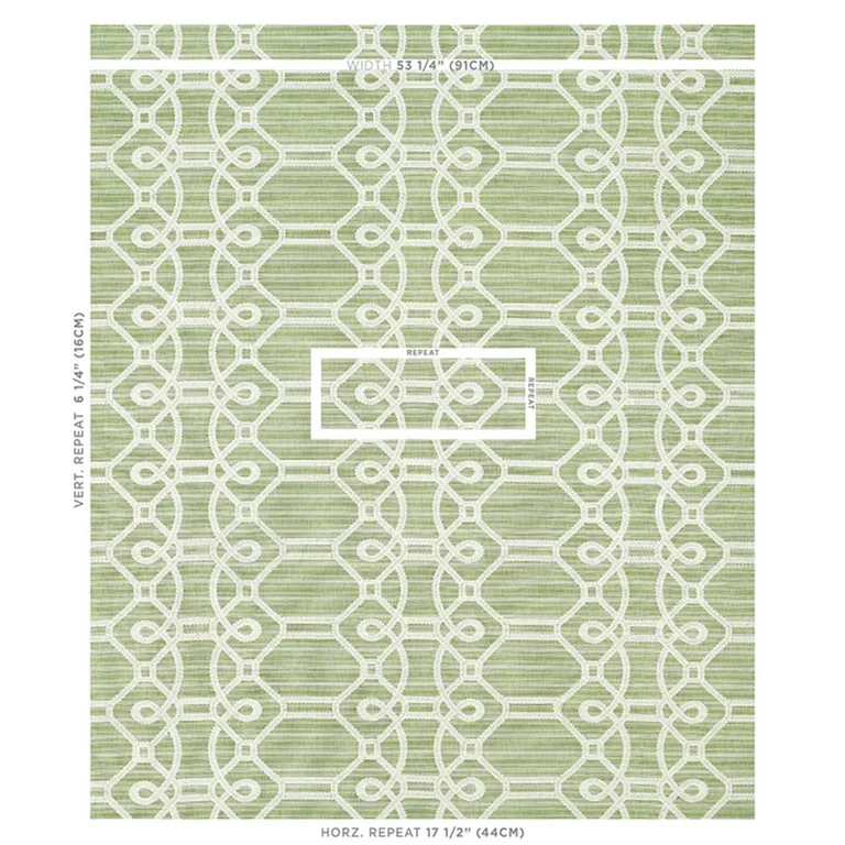 Schumacher 71933 Ziz Embroidery Green fabric swatch