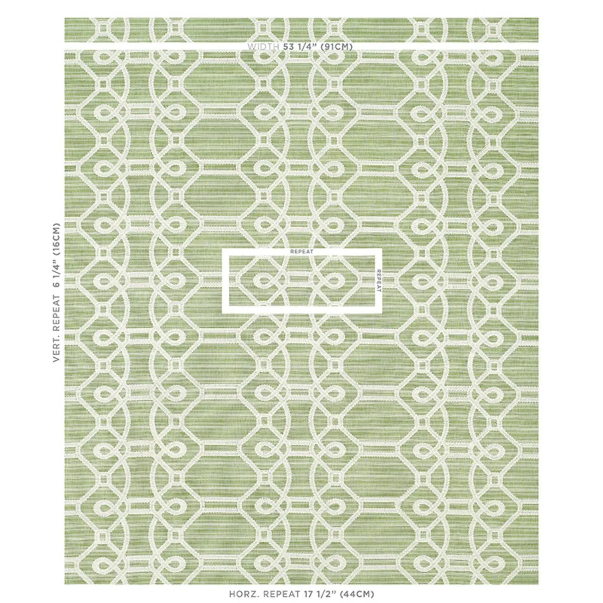 Schumacher 71933 Ziz Embroidery Green fabric swatch