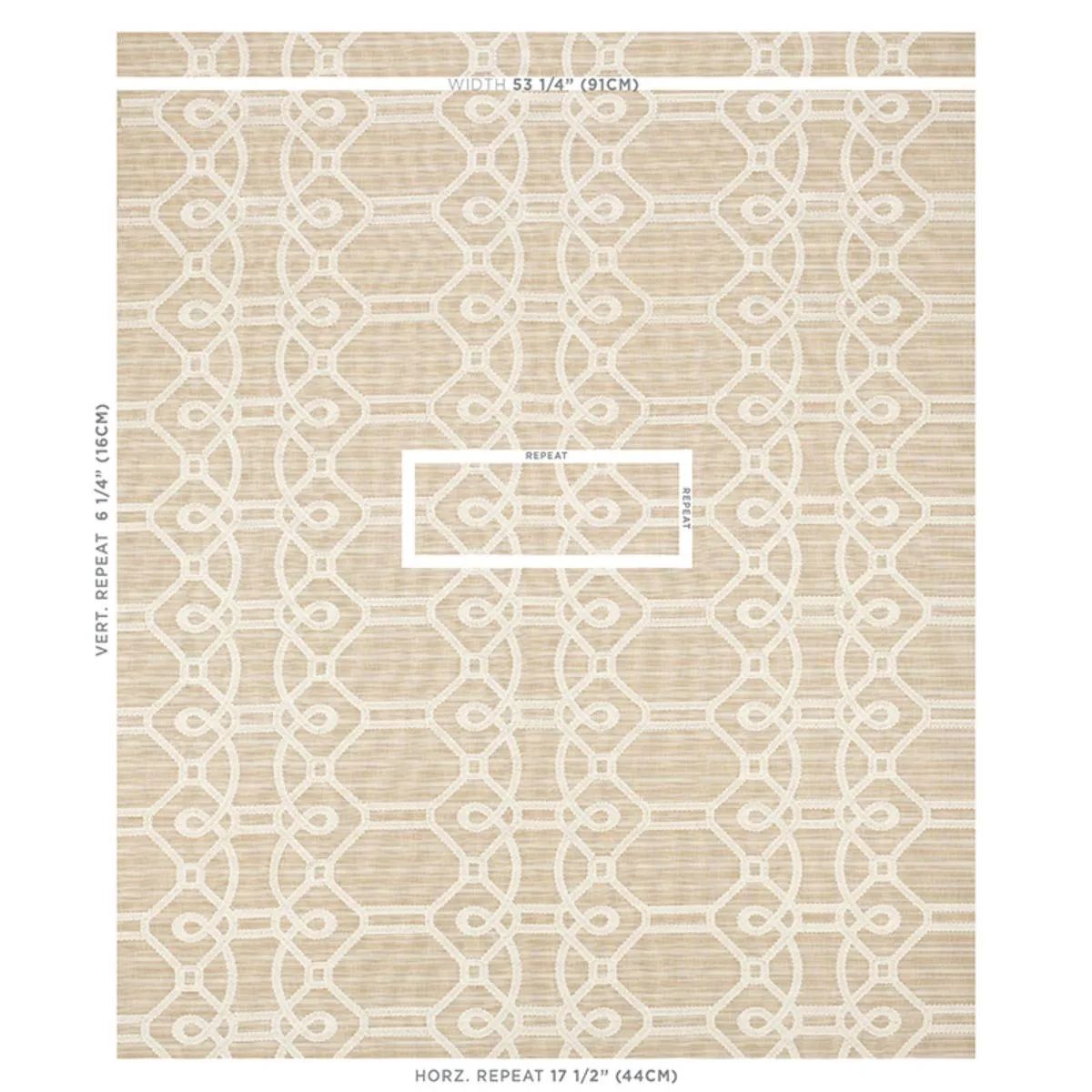 Schumacher 71934 Ziz Embroidery Natural fabric swatch