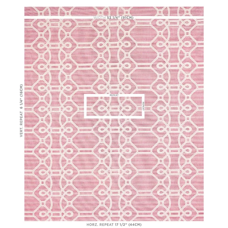 Schumacher 71935 Ziz Embroidery Pink fabric swatch