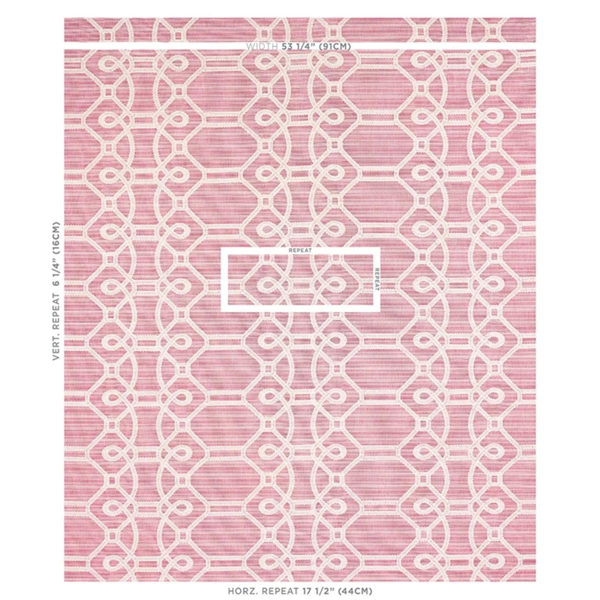 Schumacher 71935 Ziz Embroidery Pink fabric swatch