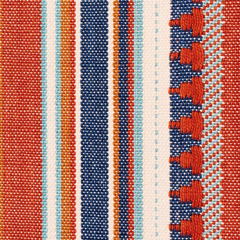 Schumacher 78730 Zuni Stripe Blue & Orange fabric swatch