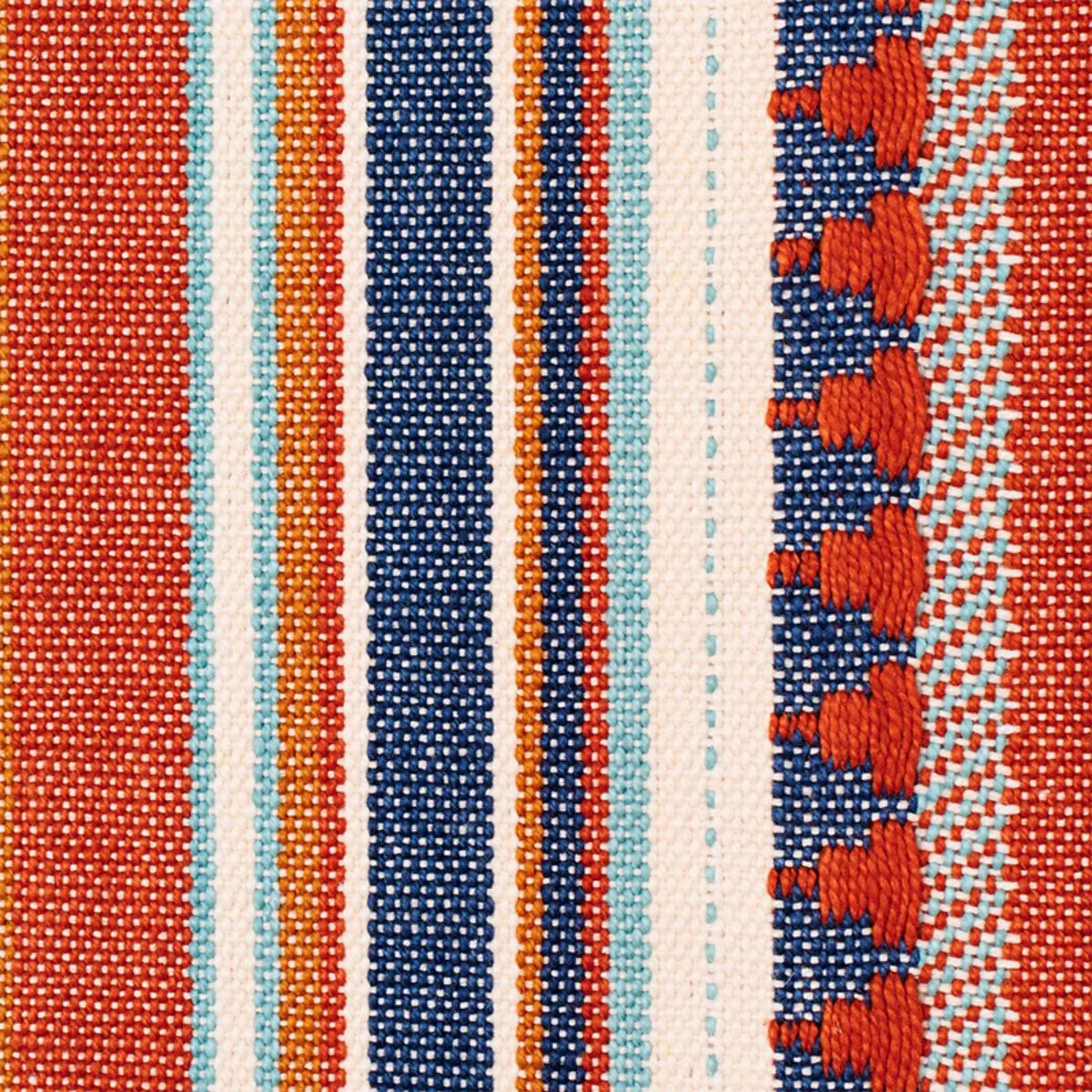 Schumacher 78730 Zuni Stripe Blue & Orange fabric swatch