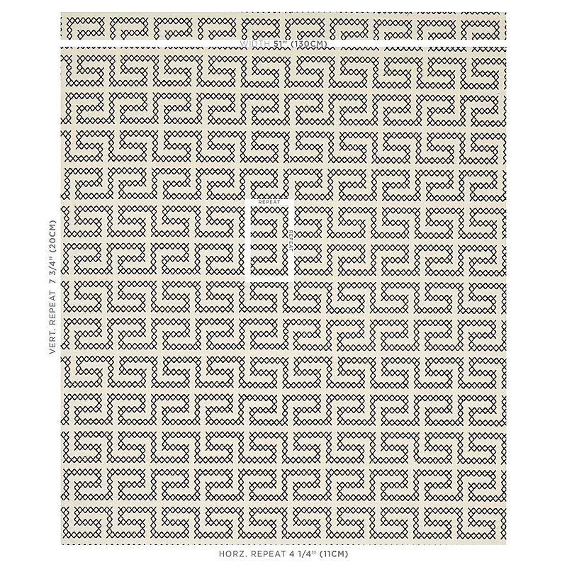 A MAZE EMBROIDERY Fabric – BLACK ON IVORY | Schumacher | Wal A MAZE EMBROIDERY fabric BLACK ON IVORY color by Schumacher