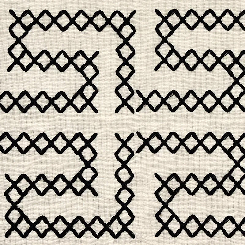 A MAZE EMBROIDERY Fabric – BLACK ON IVORY | Schumacher | Wal A MAZE EMBROIDERY fabric BLACK ON IVORY color by Schumacher