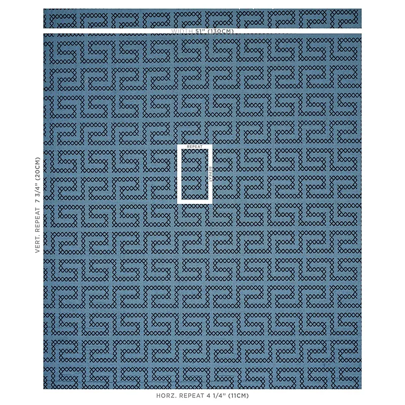 A MAZE EMBROIDERY fabric CADET color by Schumacher