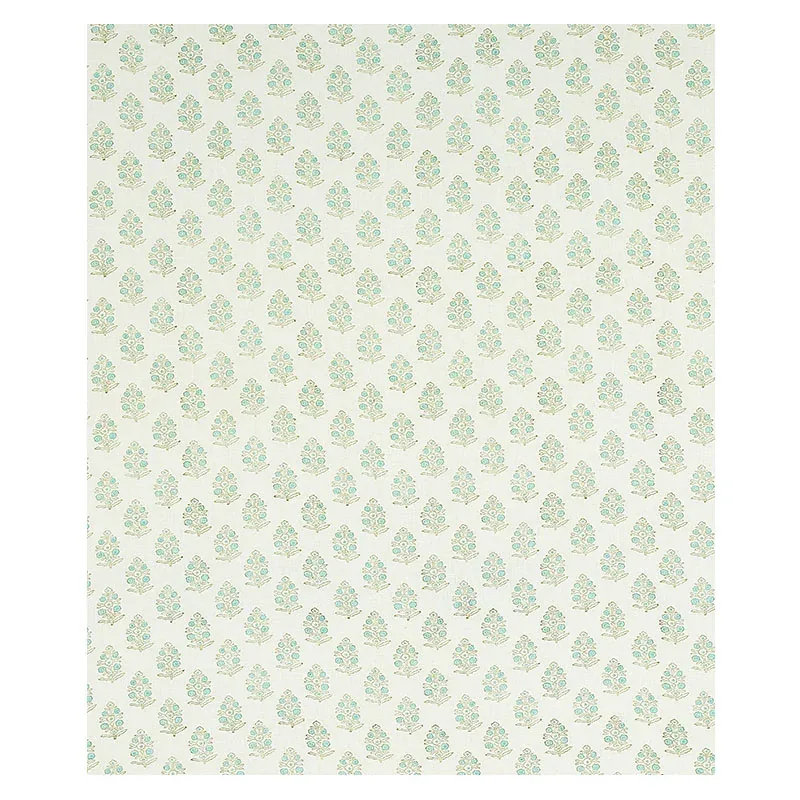 ADITI HAND BLOCKED PRINT fabric GREEN color by Schumacher