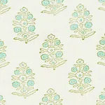 ADITI HAND BLOCKED PRINT fabric GREEN color by Schumacher