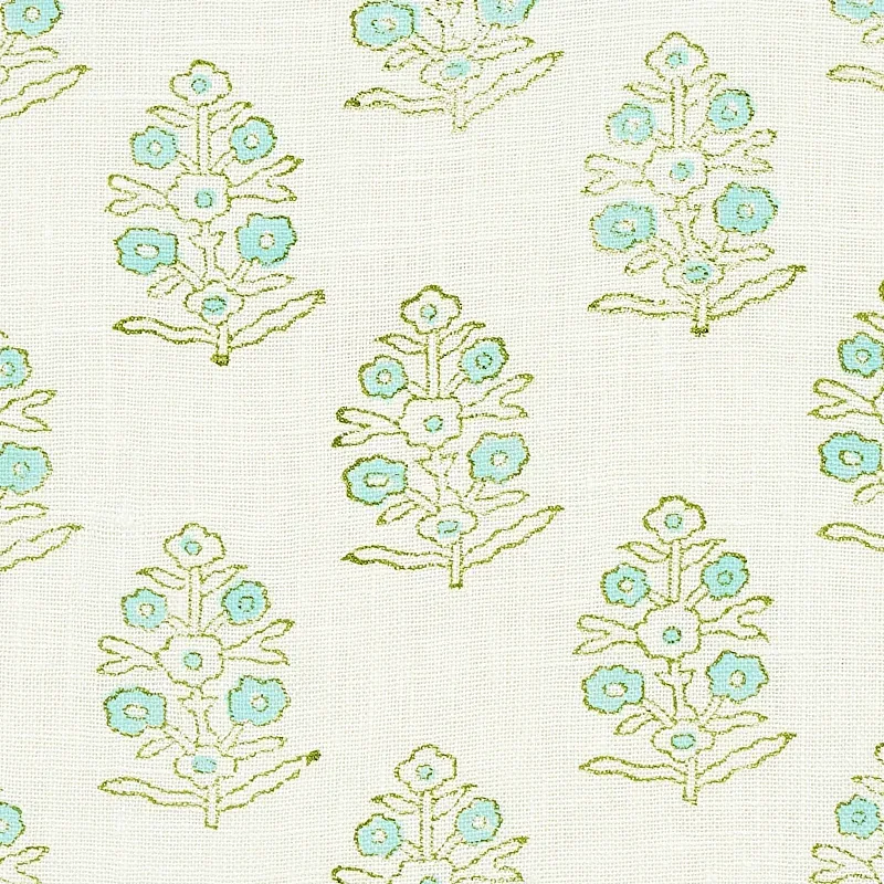 ADITI HAND BLOCKED PRINT fabric GREEN color by Schumacher