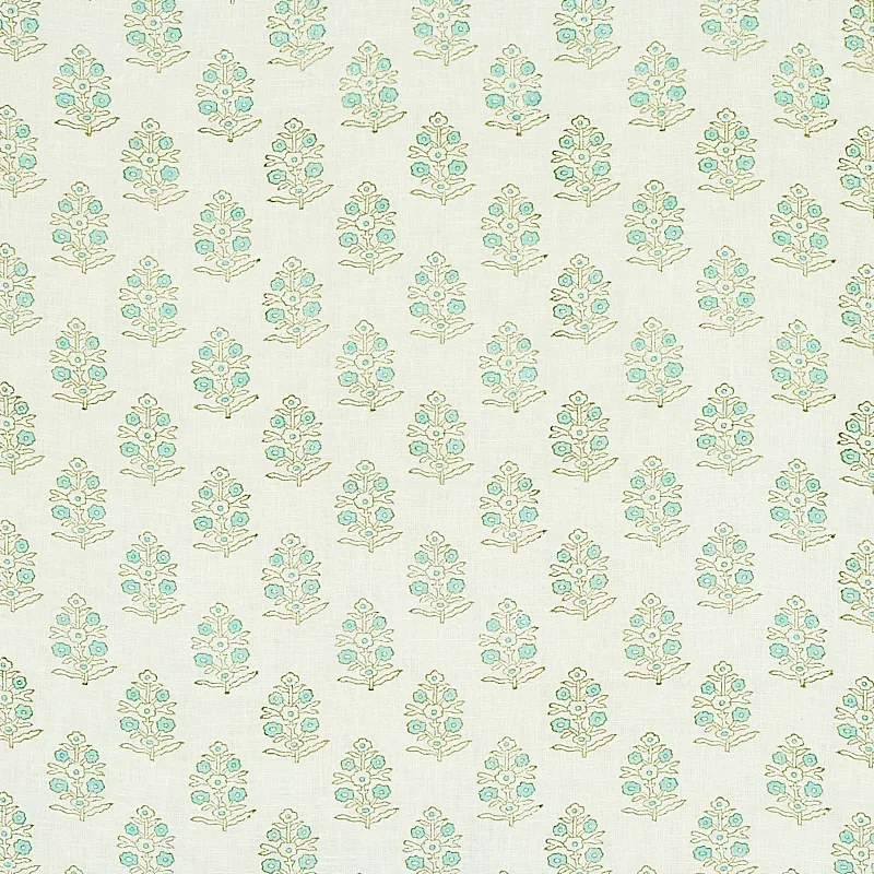 ADITI HAND BLOCKED PRINT fabric GREEN color by Schumacher