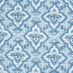 AMALIA MEDALLION HANDMADE PRINT Fabric – BLUE | Schumacher | AMALIA MEDALLION HANDMADE PRINT fabric BLUE color by Schumacher