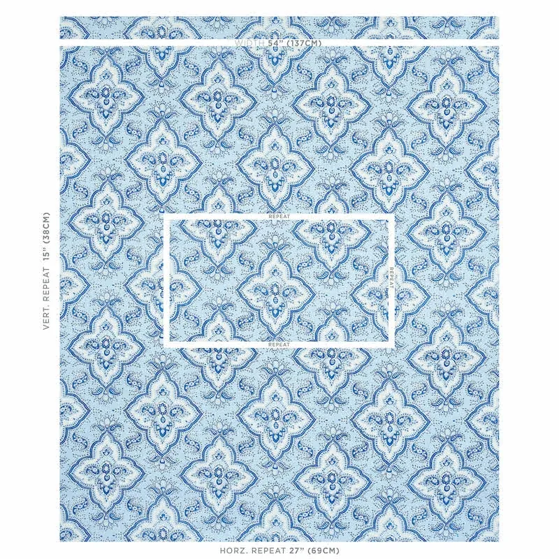 AMALIA MEDALLION HANDMADE PRINT Fabric – BLUE | Schumacher | AMALIA MEDALLION HANDMADE PRINT fabric BLUE color by Schumacher