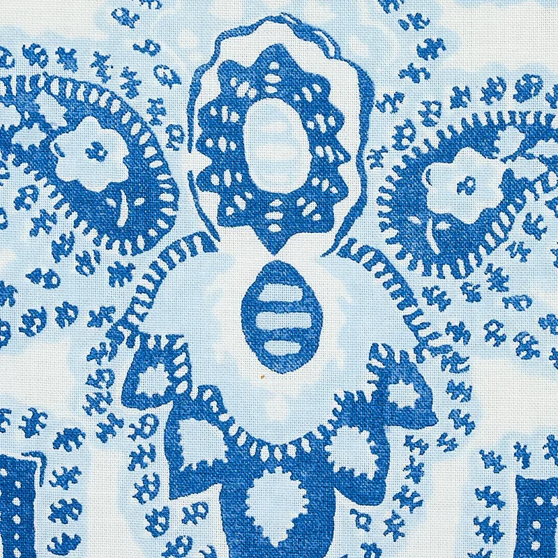 AMALIA MEDALLION HANDMADE PRINT Fabric – BLUE | Schumacher | AMALIA MEDALLION HANDMADE PRINT fabric BLUE color by Schumacher
