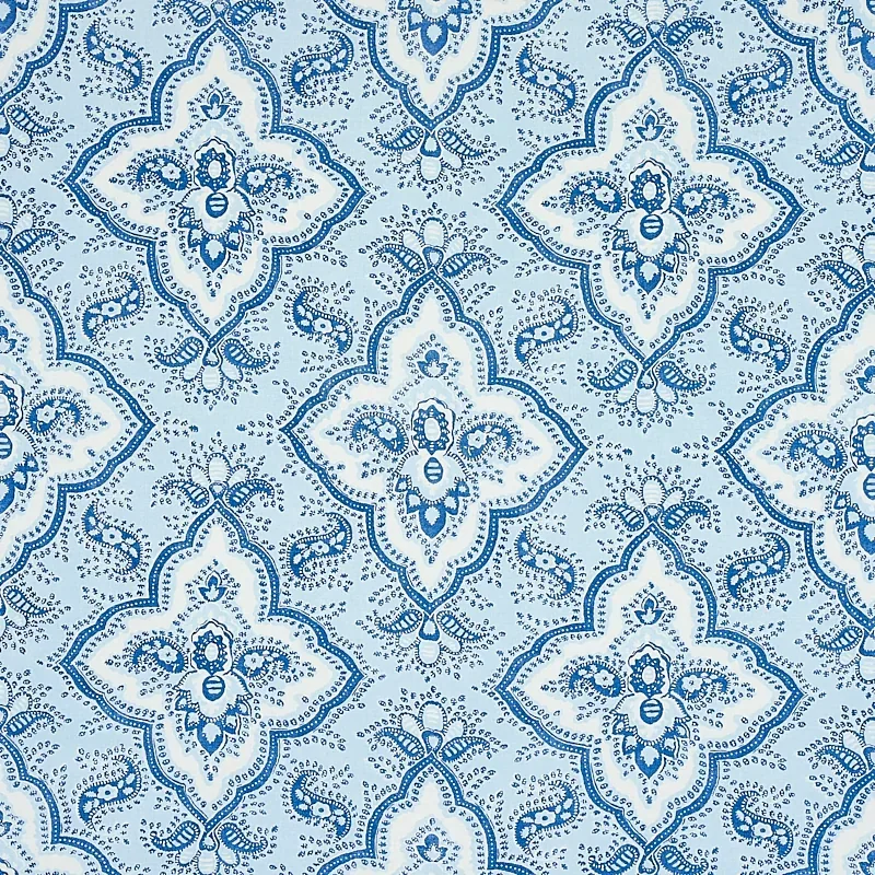 AMALIA MEDALLION HANDMADE PRINT fabric BLUE color by Schumacher