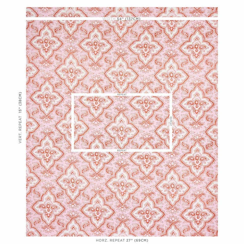 AMALIA MEDALLION HANDMADE PRINT Fabric – PINK | Schumacher | AMALIA MEDALLION HANDMADE PRINT fabric PINK color by Schumacher