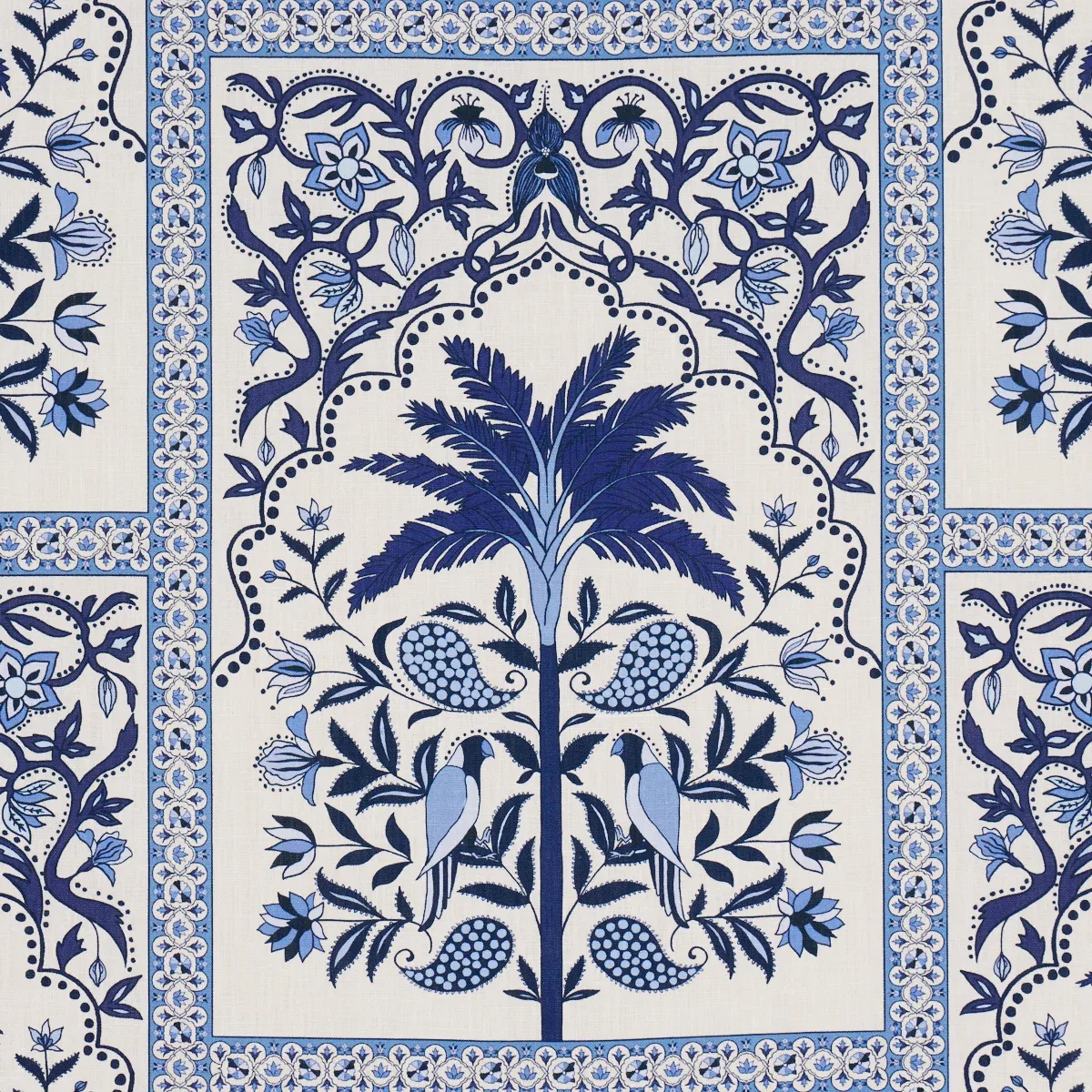 AMAZONAS MYSTIQUE Fabric – TROPICAL SHADES OF BLUE | Schumac AMAZONAS MYSTIQUE fabric TROPICAL SHADES OF BLUE color by Schumacher