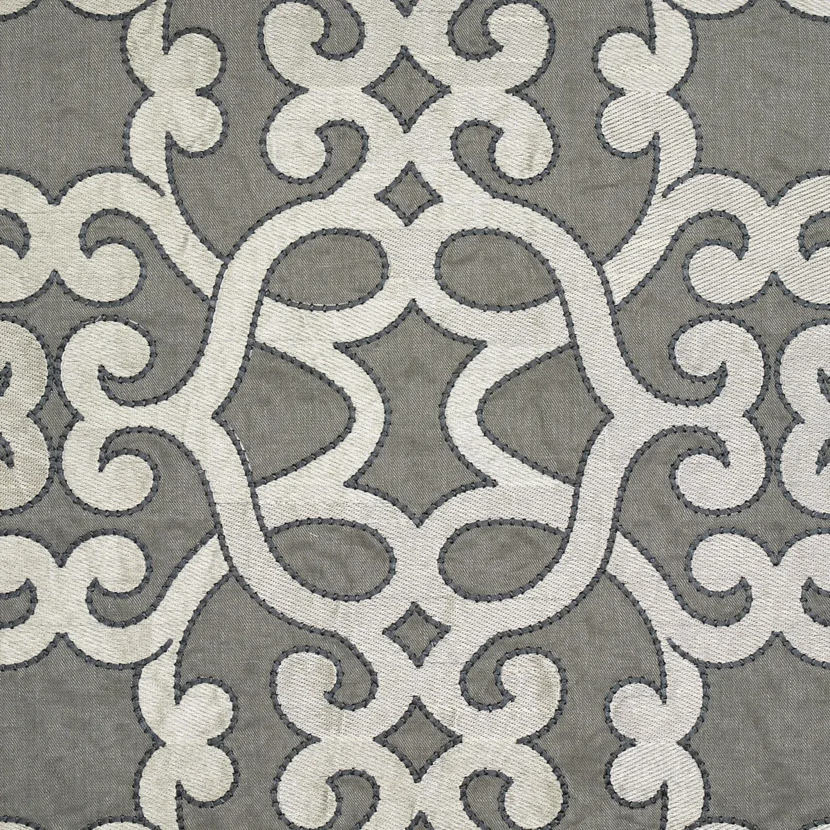 AMBOISE LINEN EMBROIDERY Fabric – ZINC | Schumacher | Wallpa AMBOISE LINEN EMBROIDERY fabric ZINC color by Schumacher