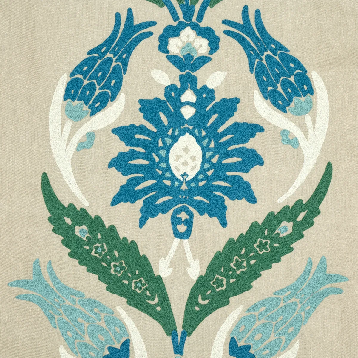ANAGADA EMBROIDERY fabric PEACOCK color by Schumacher