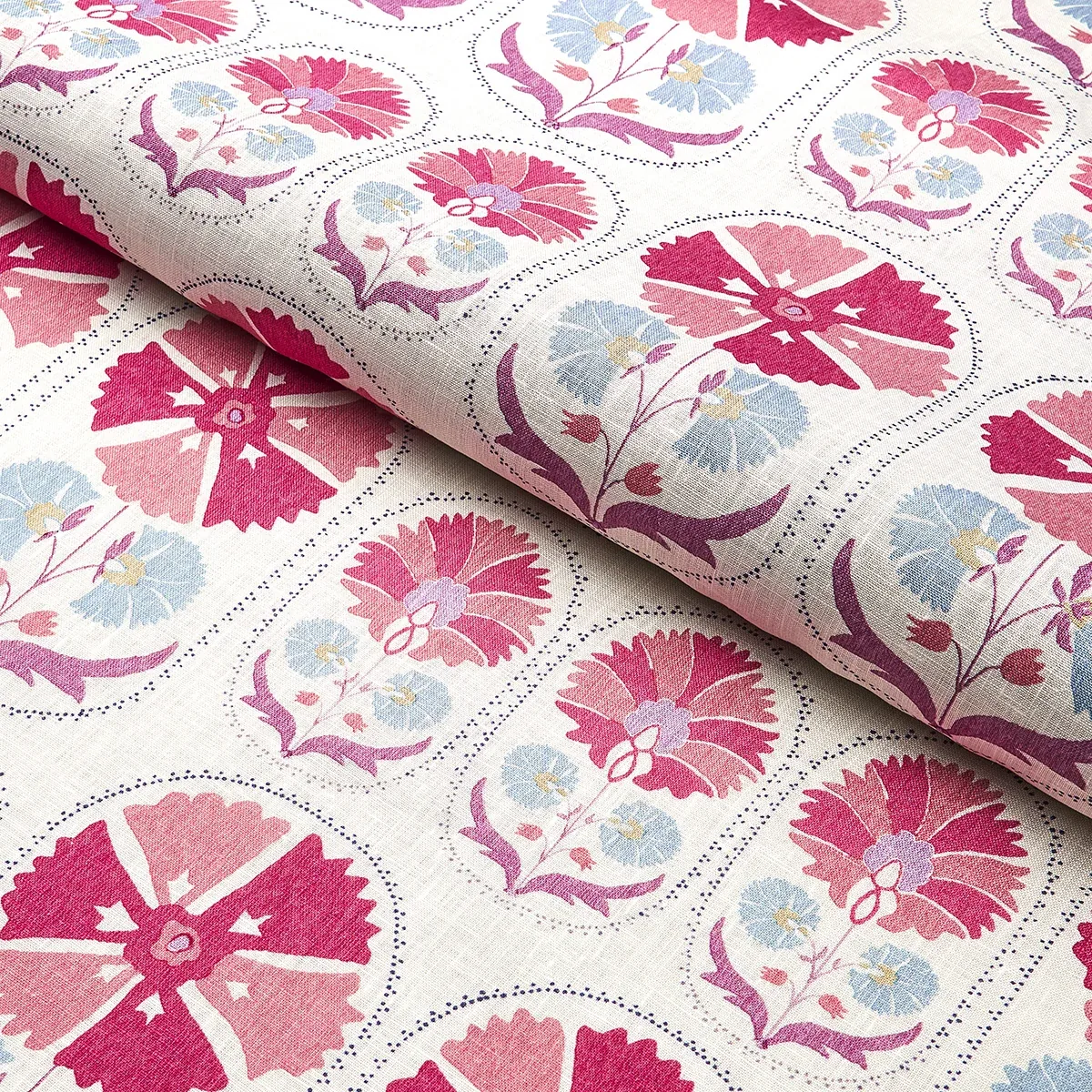 ANJUNA FLORAL LINEN PRINT Fabric – MULBERRY | Schumacher | W ANJUNA FLORAL LINEN PRINT fabric MULBERRY color by Schumacher