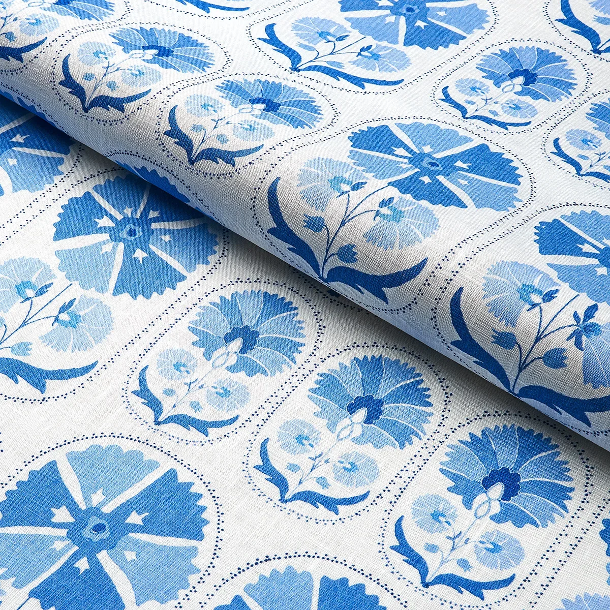 ANJUNA FLORAL LINEN PRINT Fabric – PORCELAIN | Schumacher | ANJUNA FLORAL LINEN PRINT fabric PORCELAIN color by Schumacher
