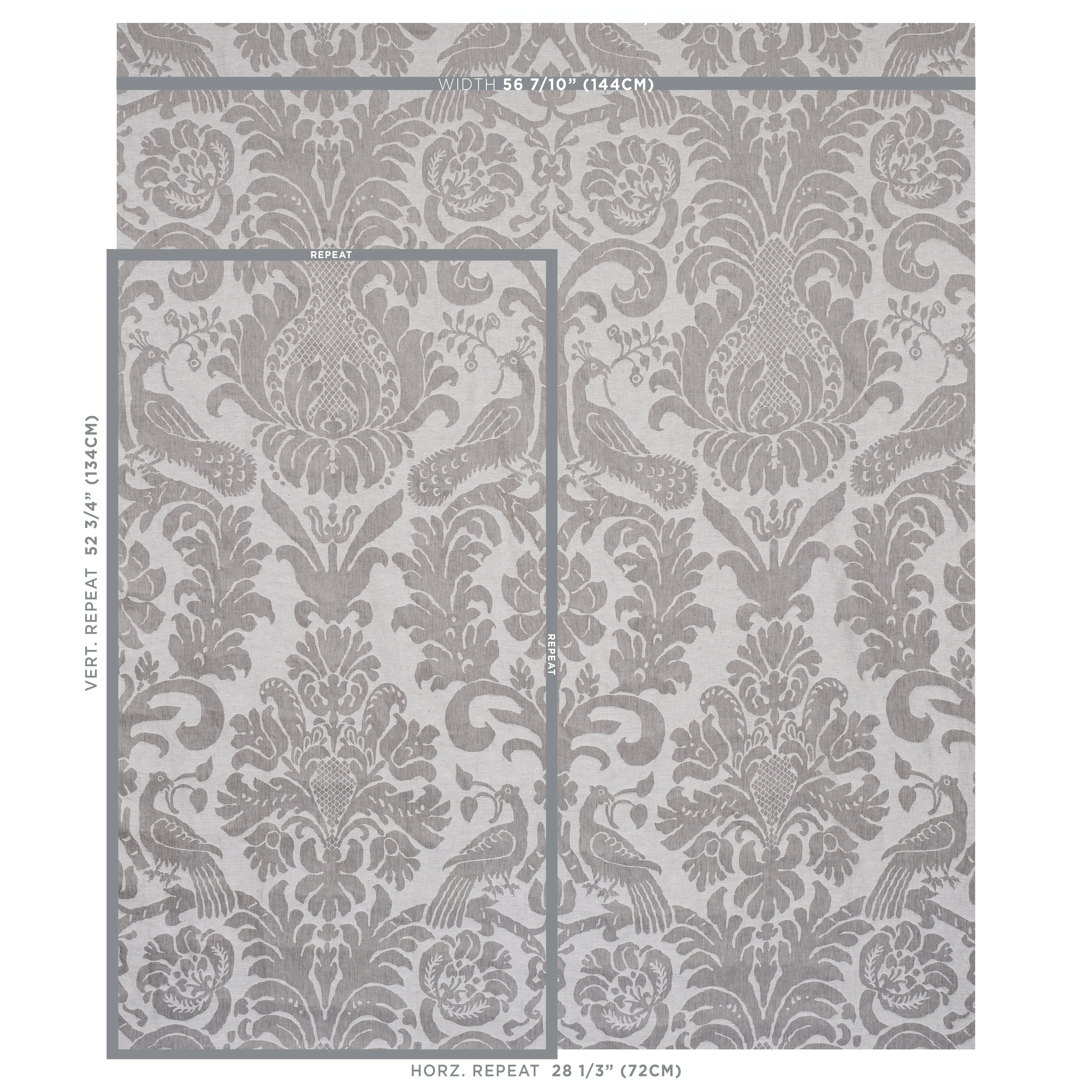 ANNA DAMASK fabric GREY color by Schumacher