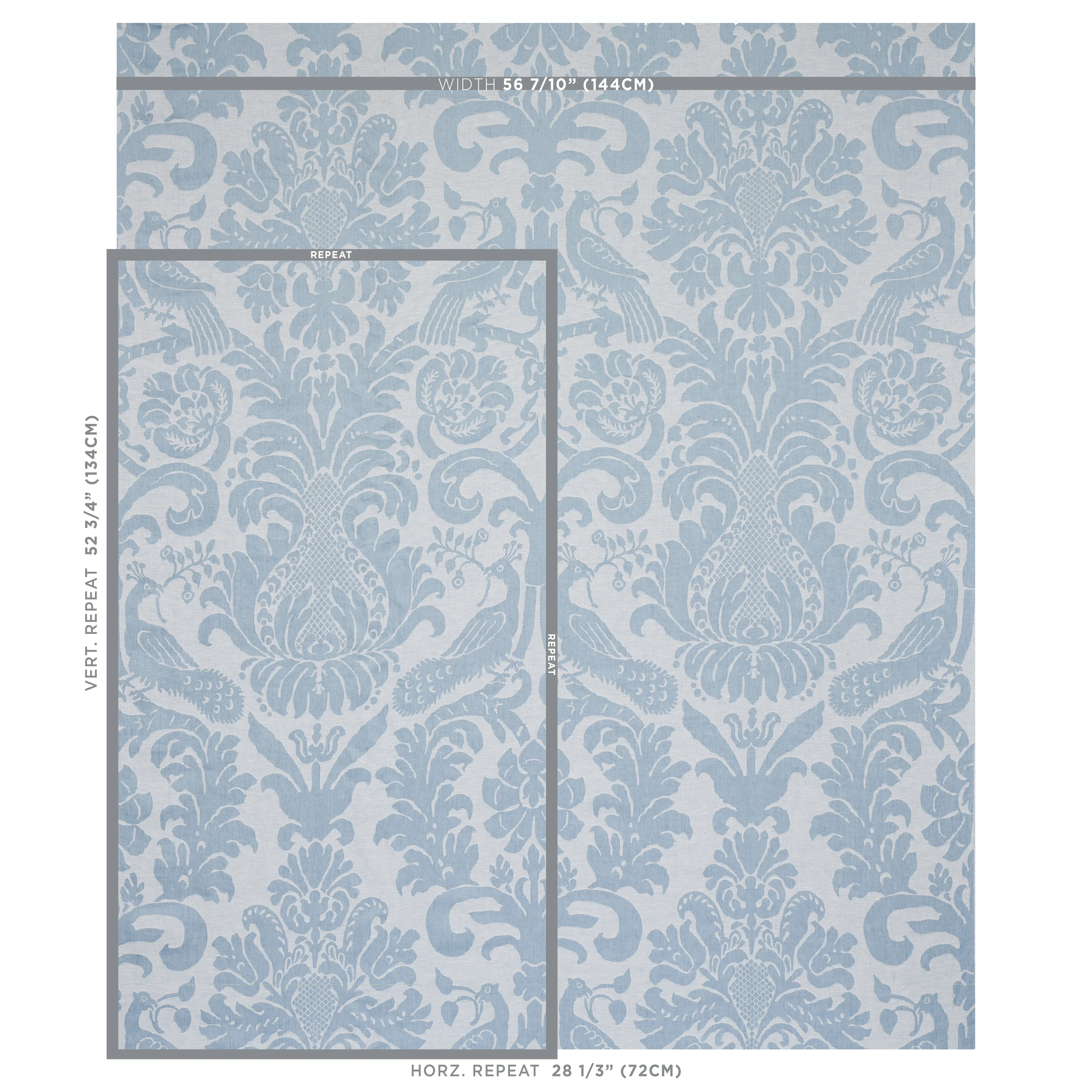ANNA DAMASK Fabric – SOFT BLUE | Schumacher | Wallpaper Twin ANNA DAMASK fabric SOFT BLUE color by Schumacher