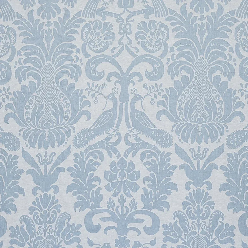 ANNA DAMASK fabric SOFT BLUE color by Schumacher