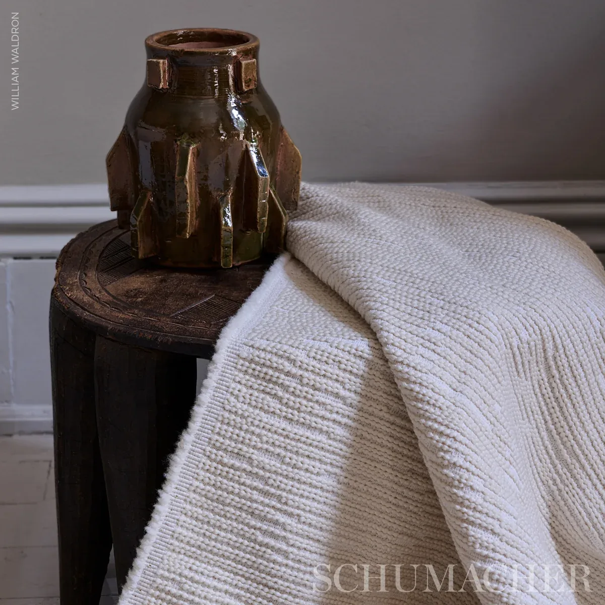 ANNI TEXTURED WOOL fabric IVORY color by Schumacher