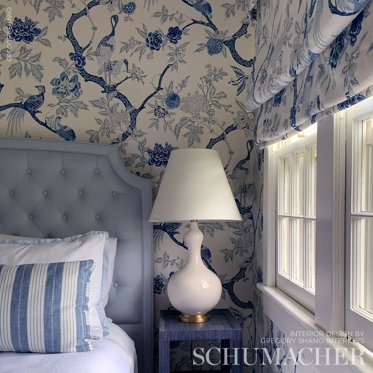 ARBRE CHINOIS Fabric – PORCELAIN | Schumacher | Wallpaper Tw ARBRE CHINOIS fabric PORCELAIN color by Schumacher