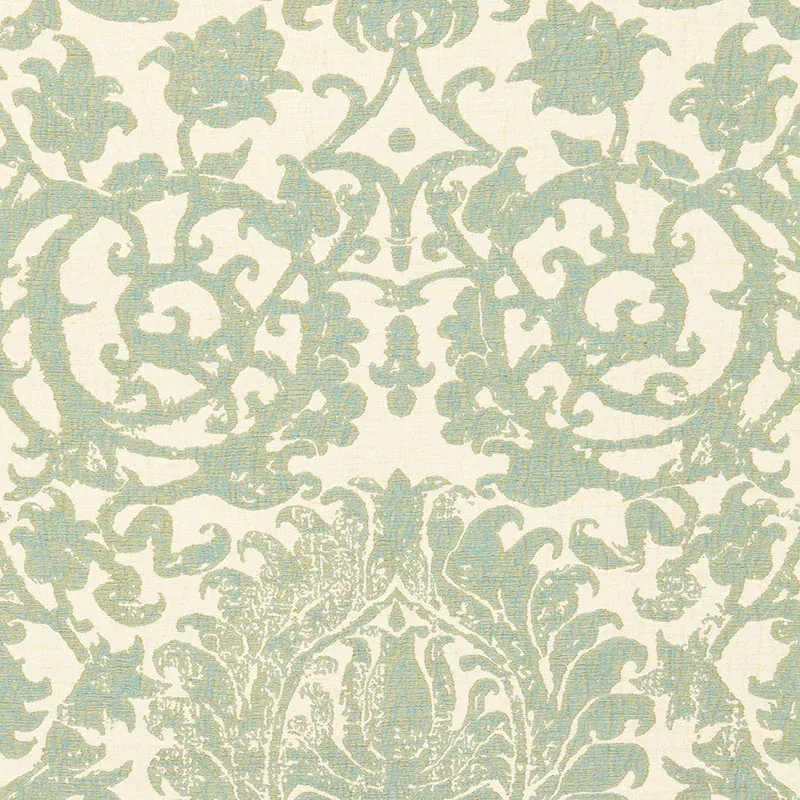 AREZZO LINEN DAMASK fabric AQUAMARINE color by Schumacher