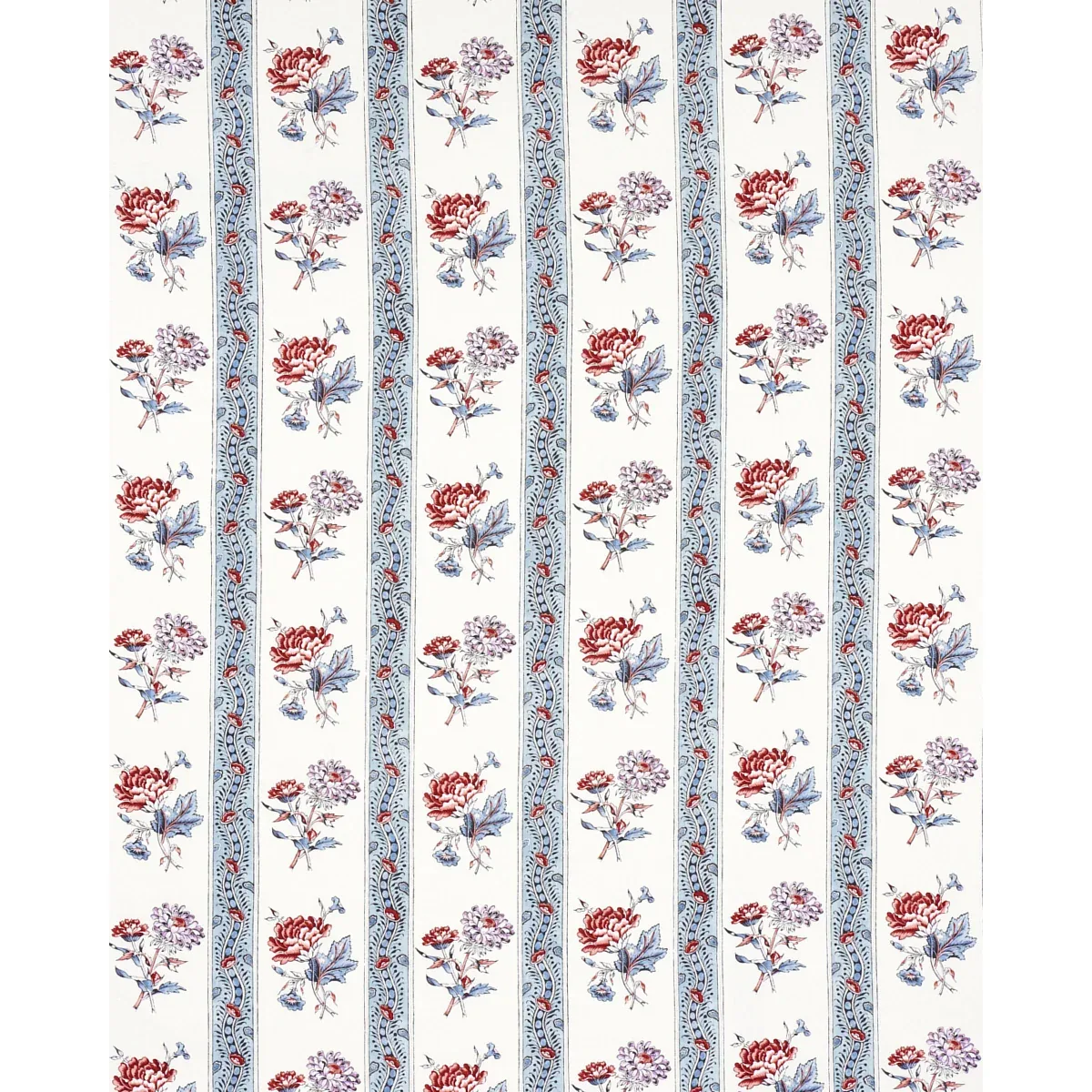 ARIANA FLORAL STRIPE Fabric – PEARLWARE BLUE | Schumacher | ARIANA FLORAL STRIPE fabric PEARLWARE BLUE color by Schumacher
