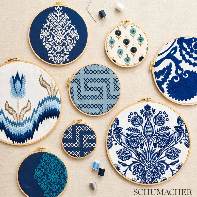 AVODICA EMBROIDERY Fabric – AEGEAN | Schumacher | Wallpaper AVODICA EMBROIDERY fabric AEGEAN color by Schumacher