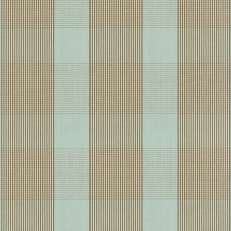 AVON GINGHAM PLAID fabric MOCHA/AQUA color by Schumacher