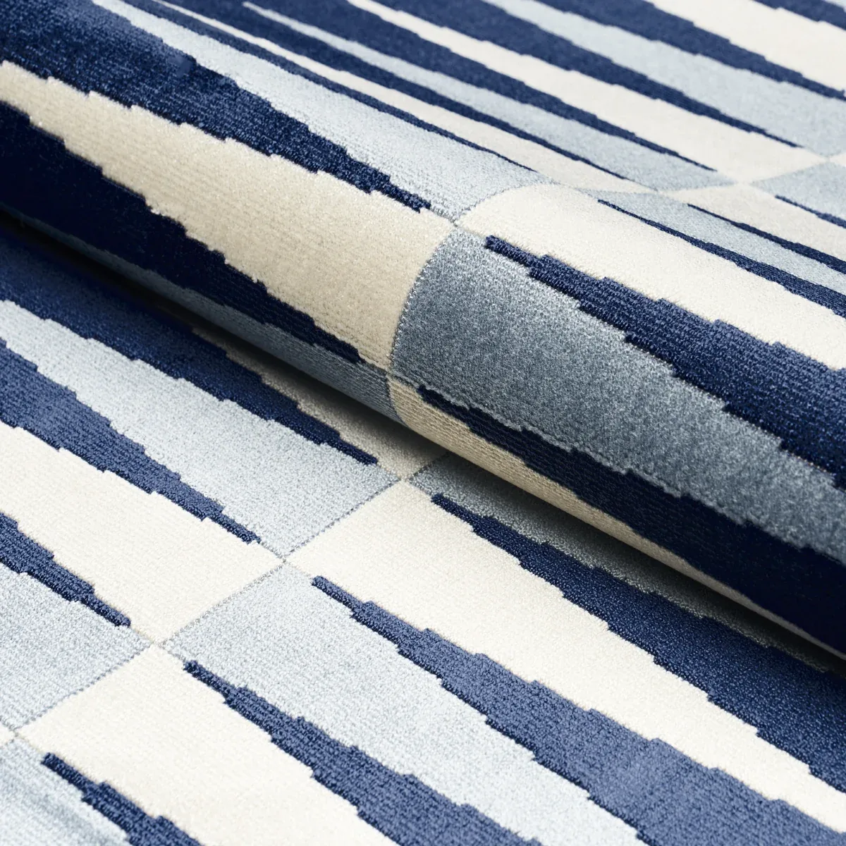 BACKGAMMON CUT VELVET fabric BLUE color by Schumacher