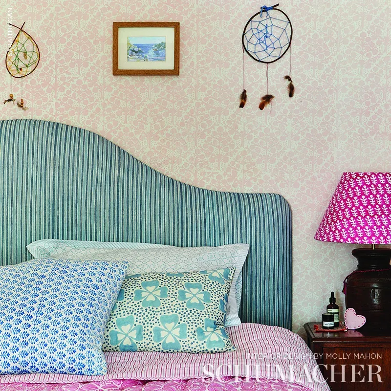 Bagru Hand Block Print Fabric – PINK | Schumacher | Wallpape Bagru Hand Block Print fabric PINK color by Schumacher