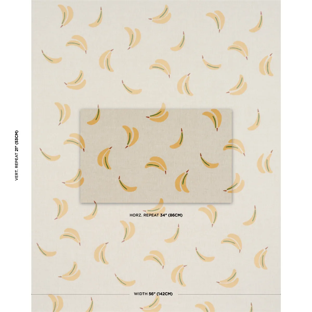 BANANA STAND HAND BLOCK PRINT fabric OCHRE AND GREEN ON NATURAL color by Schumacher