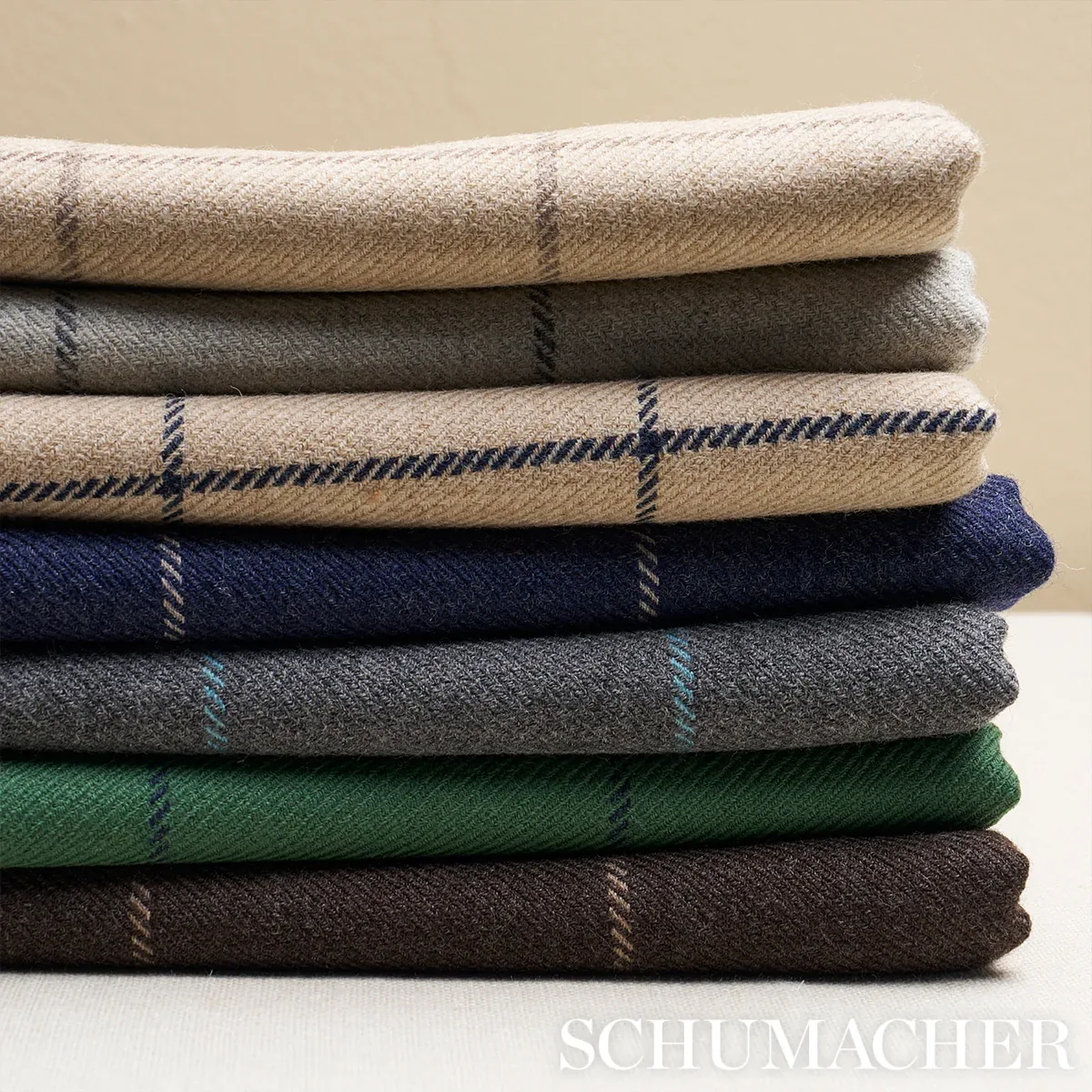 BANCROFT WOOL PLAID Fabric – GREEN | Schumacher | Wallpaper BANCROFT WOOL PLAID fabric GREEN color by Schumacher