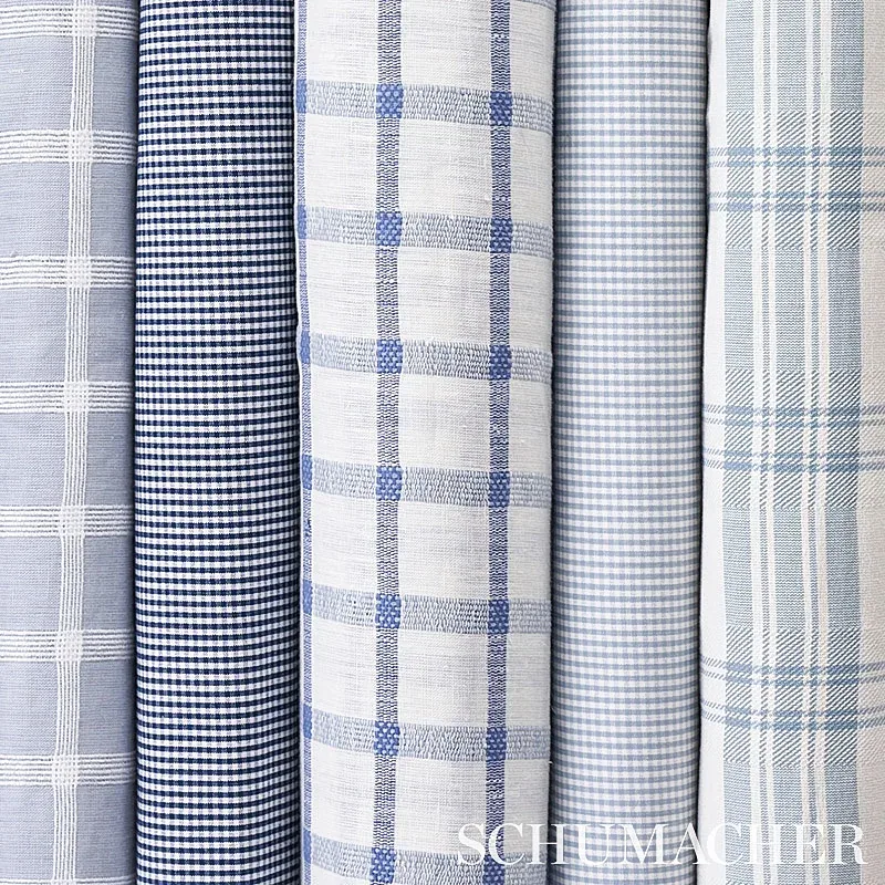 BARNET COTTON CHECK Fabric – NAVY | Schumacher | Wallpaper T BARNET COTTON CHECK fabric NAVY color by Schumacher