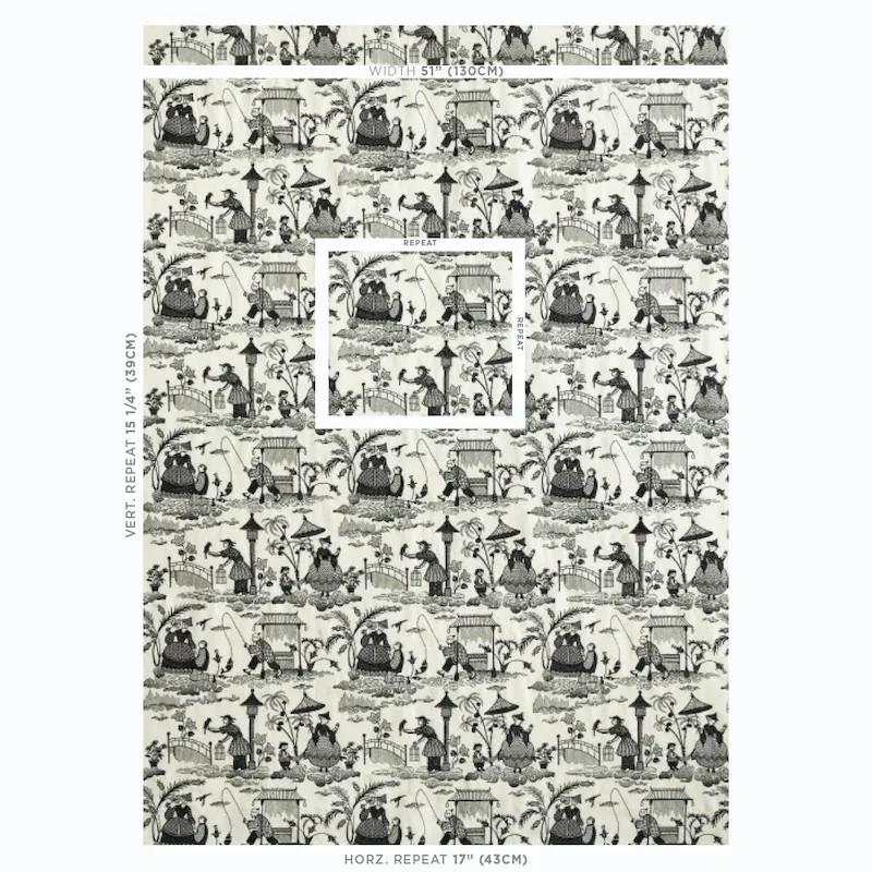 Bassano Embroidered Toile Fabric – BLACK | Schumacher | Wall Bassano Embroidered Toile fabric BLACK color by Schumacher