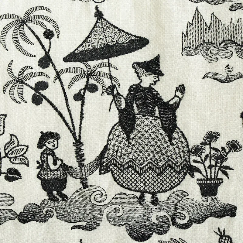 Bassano Embroidered Toile Fabric – BLACK | Schumacher | Wall Bassano Embroidered Toile fabric BLACK color by Schumacher