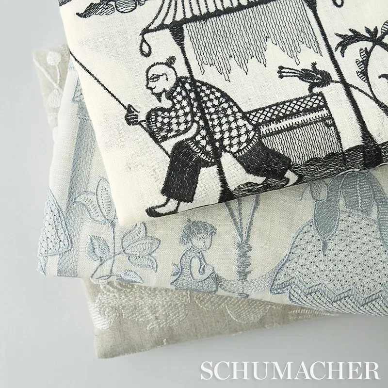 Bassano Embroidered Toile Fabric – BLACK | Schumacher | Wall Bassano Embroidered Toile fabric BLACK color by Schumacher