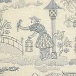 Bassano Embroidered Toile Fabric – DELFT | Schumacher | Wall Bassano Embroidered Toile fabric DELFT color by Schumacher